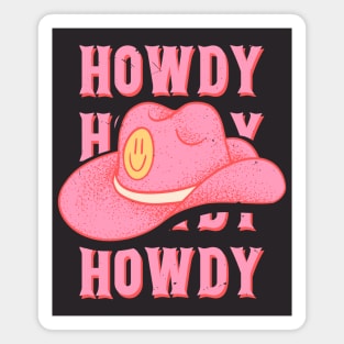 HOWDY HOWDY HOWDY YALL | Pink Cowboy Hat Cowgirl Preppy Aesthetic | Vintage Black Background Magnet